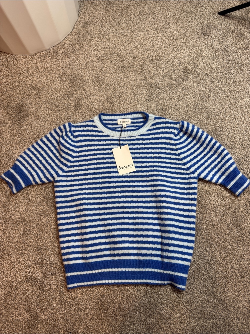 &merci Blue and White Striped Crewneck Sweater